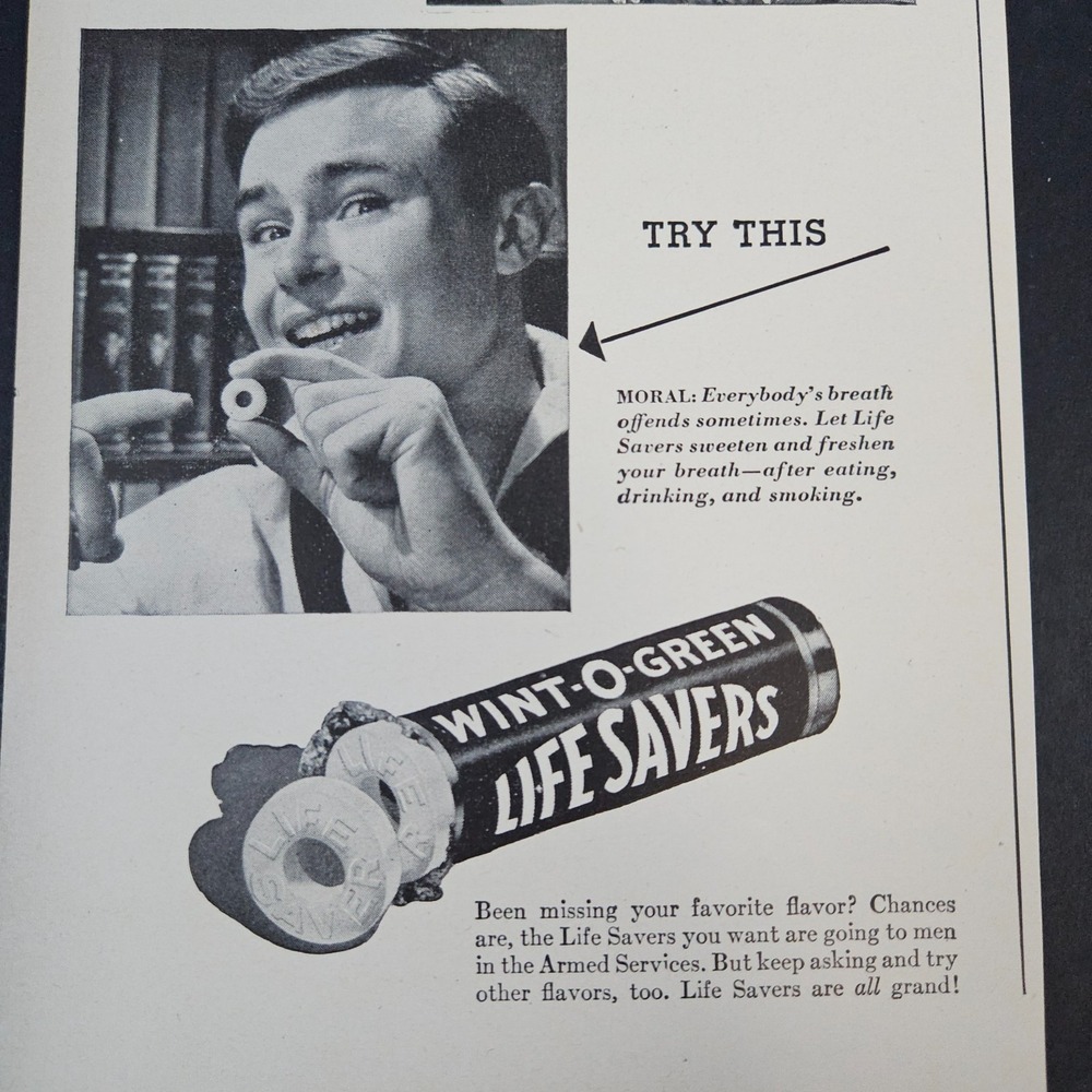 1945 Life Savers Wint-O-Green Vintage Print Ad Storyboard Panel Courting Couple
